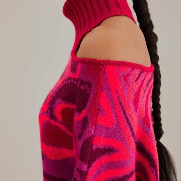 Farm Rio Vibrant Floral Cable Knit Sweater • Pink Botanical Print • Size M - Picture 3 of 8